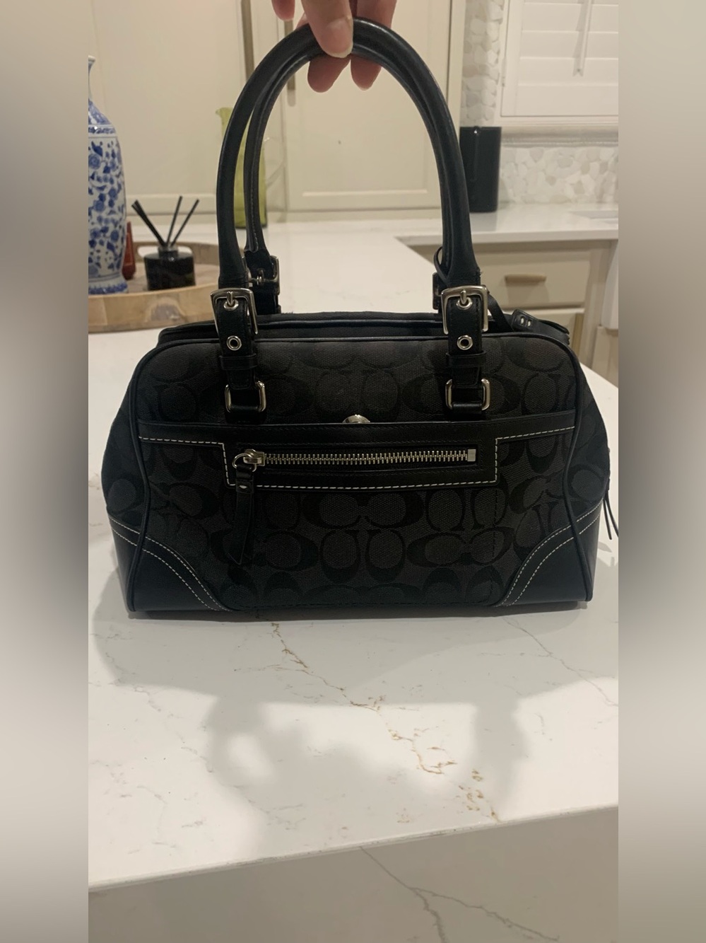Coach Black Signature Penelope Satchel with Silver Hardware Bag